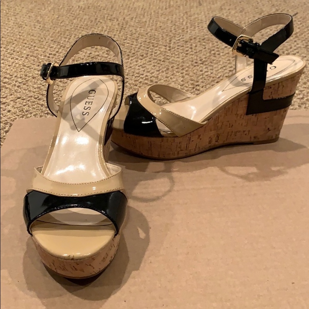 Guess Black & Tan Wedges - Size 8